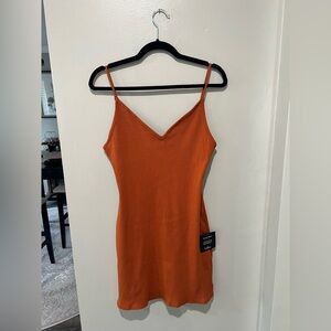 Lulu's Rust Orange Ribbed V-Neck Dress